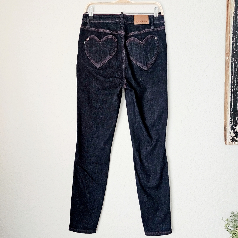 Judy Blue High Rise Dark Wash Heart Shaped Pockets Skinny Jeans Stretch 9/29 - Picture 9 of 15